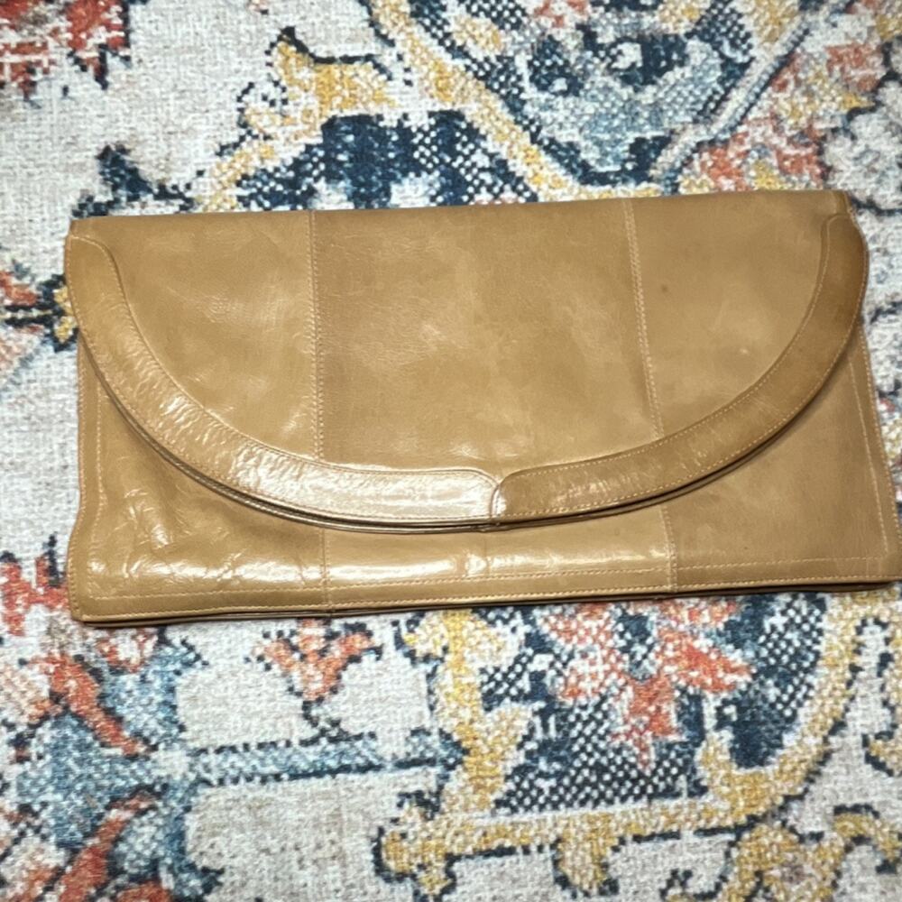 Vintage 1970s/1980s David's of Palm Beach Tan Leather Envelope Clutch